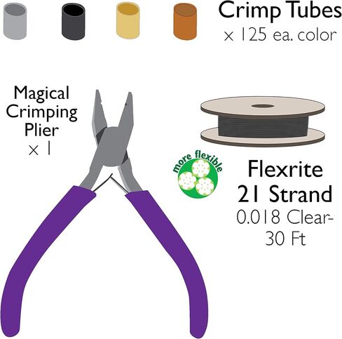 The Beadsmith Magical Crimper Kit, Includes Crimp Forming Pliers, 500 Crimp Tubes, 2x2mm in Assorted Colors and 21-strand FlexRite Wire, Create Smooth, Rounded Crimps Every Time, No Sharp Edges in Saudi Arabia