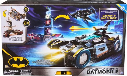 DC Comics Batman, Ultimate Transforming Batmobile Playset, 2-in-1 Playset with Exclusive Figure and Glider, Lights, Sounds, Kids Toys for Boys and Girls 4+ in Saudi Arabia