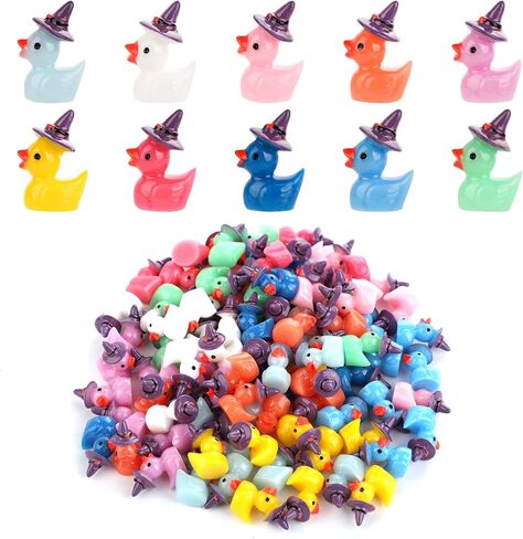 100pcs Mini Resin Ducks Bulk, Miniature Halloween Ducks Small Witch Hat Resin Duck Figurine Tiny Resin Ducks for Crafts School Halloween Decoration (2 Style) in Saudi Arabia