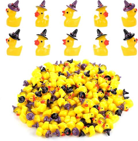 100pcs Mini Resin Ducks Bulk, Miniature Halloween Ducks Small Witch Hat Resin Duck Figurine Tiny Resin Ducks for Crafts School Halloween Decoration (2 Style) in Saudi Arabia