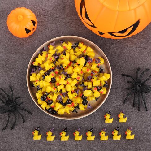 100pcs Mini Resin Ducks Bulk, Miniature Halloween Ducks Small Witch Hat Resin Duck Figurine Tiny Resin Ducks for Crafts School Halloween Decoration (2 Style) in Saudi Arabia