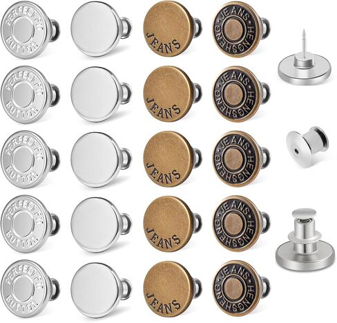 Ceryvop 20 Set Buttons Pin for Loose Jeans, Adjustable Jean Button Tightener Pins for Pants, No-Sew Waist Adjuster, Make Loose Pants Smaller, Replacement Jeans Button in Saudi Arabia