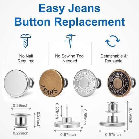 Ceryvop 20 Set Buttons Pin for Loose Jeans, Adjustable Jean Button Tightener Pins for Pants, No-Sew Waist Adjuster, Make Loose Pants Smaller, Replacement Jeans Button in Saudi Arabia