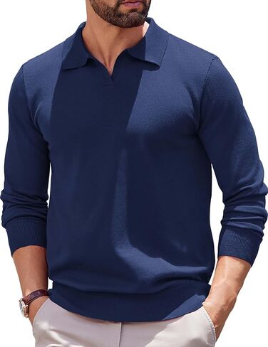 COOFANDY Long Sleeve Polo Shirts for Men Knit Polo Sweater Lightweight Ribbed Pullover Sweater in Saudi Arabia