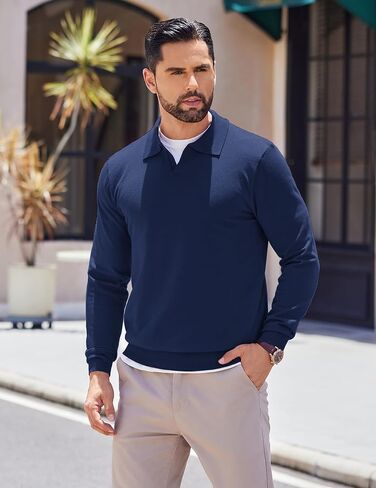 COOFANDY Long Sleeve Polo Shirts for Men Knit Polo Sweater Lightweight Ribbed Pullover Sweater in Saudi Arabia