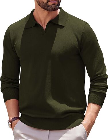 COOFANDY Long Sleeve Polo Shirts for Men Knit Polo Sweater Lightweight Ribbed Pullover Sweater in Saudi Arabia