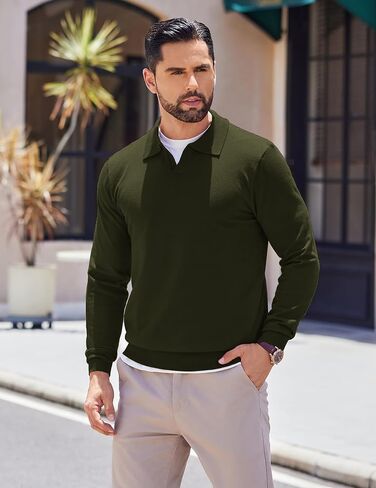 COOFANDY Long Sleeve Polo Shirts for Men Knit Polo Sweater Lightweight Ribbed Pullover Sweater in Saudi Arabia