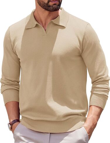 COOFANDY Long Sleeve Polo Shirts for Men Knit Polo Sweater Lightweight Ribbed Pullover Sweater in Saudi Arabia