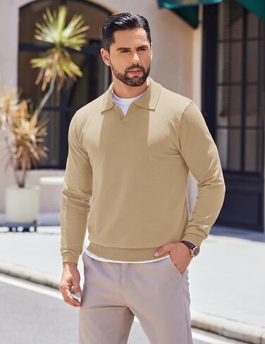 COOFANDY Long Sleeve Polo Shirts for Men Knit Polo Sweater Lightweight Ribbed Pullover Sweater in Saudi Arabia