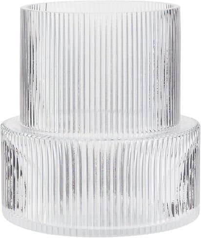Ribbed Glass Vase, Fluted Flower Vase, Modern Clear Ripple Vase with Big Capacity for Living Room Dining Room Bedroom Entry Office Holliday Decoration Centerpieces in Saudi Arabia