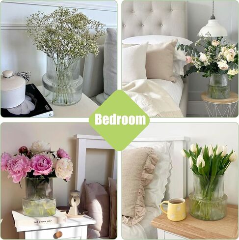 Ribbed Glass Vase, Fluted Flower Vase, Modern Clear Ripple Vase with Big Capacity for Living Room Dining Room Bedroom Entry Office Holliday Decoration Centerpieces in Saudi Arabia