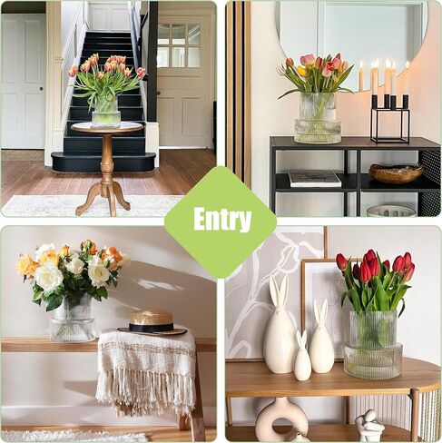 Ribbed Glass Vase, Fluted Flower Vase, Modern Clear Ripple Vase with Big Capacity for Living Room Dining Room Bedroom Entry Office Holliday Decoration Centerpieces in Saudi Arabia