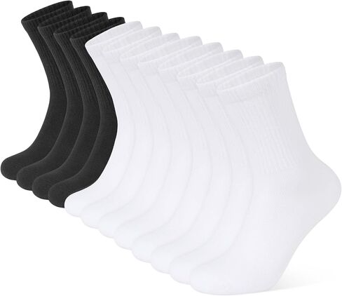 Black And White Womens Long Crew Socks for Teen Girls Lightweight Casual Breathable Cotton Mid Calf Socks 6 Pack in Saudi Arabia