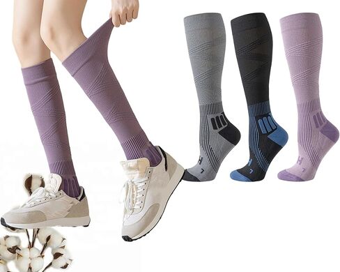 CHUNFO Womens 15-20mmhg Gradient Compression Socks Calf Running Stockings Hiking Gym Support Sock Cushioned Size5-9 in Kuwait