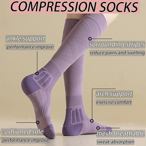 CHUNFO Womens 15-20mmhg Gradient Compression Socks Calf Running Stockings Hiking Gym Support Sock Cushioned Size5-9 in Kuwait