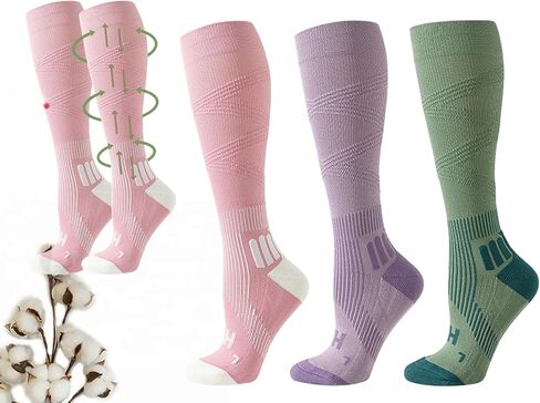 CHUNFO Womens 15-20mmhg Gradient Compression Socks Calf Running Stockings Hiking Gym Support Sock Cushioned Size5-9 in Kuwait