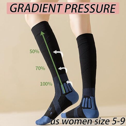 CHUNFO Womens 15-20mmhg Gradient Compression Socks Calf Running Stockings Hiking Gym Support Sock Cushioned Size5-9 in Kuwait