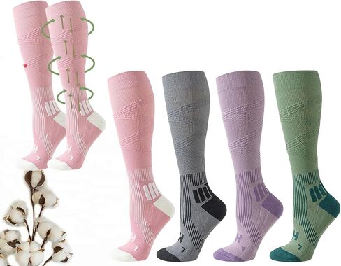 CHUNFO Womens 15-20mmhg Gradient Compression Socks Calf Running Stockings Hiking Gym Support Sock Cushioned Size5-9 in Kuwait