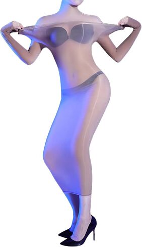 Women's Sexy Bodystocking Lingerie Long Dress Shiny Lace Round Neck Sheer Dress Lace Teddy Dress in Saudi Arabia