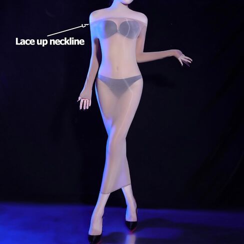 Women's Sexy Bodystocking Lingerie Long Dress Shiny Lace Round Neck Sheer Dress Lace Teddy Dress in Saudi Arabia