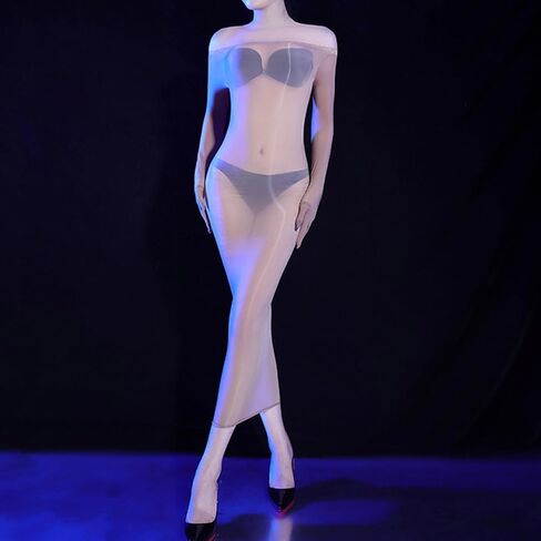 Women's Sexy Bodystocking Lingerie Long Dress Shiny Lace Round Neck Sheer Dress Lace Teddy Dress in Saudi Arabia