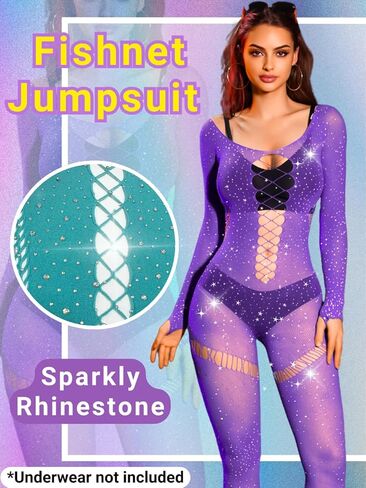 Rhinestone Mesh Jumpsuit Fit 0-10, Womens Sexy Going Out Club, Exotic Wear Dancer Fishnet, Rave Outfits Bodysuit in Kuwait