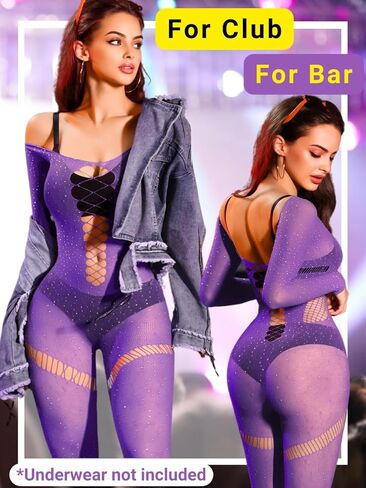 Rhinestone Mesh Jumpsuit Fit 0-10, Womens Sexy Going Out Club, Exotic Wear Dancer Fishnet, Rave Outfits Bodysuit in Kuwait