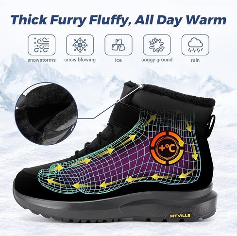 FitVille Wide Width Mens Winter Boots Fur Lined Mens Extra Wide Snow Boots Lightweight Non Slip Hiking Boots Outdoor Mens Diabetic Shoes for Flat Feet in Kuwait