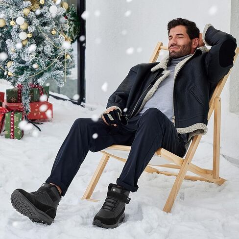 FitVille Wide Width Mens Winter Boots Fur Lined Mens Extra Wide Snow Boots Lightweight Non Slip Hiking Boots Outdoor Mens Diabetic Shoes for Flat Feet in Kuwait