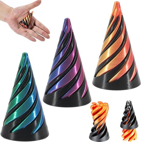 2024 Impossible Cone, 3D Printed Spiral Fidget Toys Spiral Cone Fidget Toy Impossible Pyramid Passthrough Sculpture, Mini Cones Pass Through Pyramid Fidget Toy Mini Stress Relief Desk Toy (Black) in Saudi Arabia