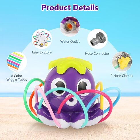MoKo Water Spray Sprinkler for Kids-Cute Sprinkler with 8 Wiggle Tubes and 2 Hose Clamps Outdoor Sprinklers Summer Octopuses Toys for Garden Backyard Lawn Splashing Fun Toys for Boys Girls, Light Blue in Kuwait