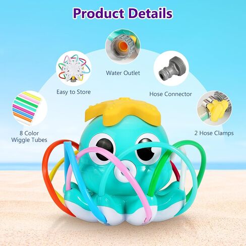 MoKo Water Spray Sprinkler for Kids-Cute Sprinkler with 8 Wiggle Tubes and 2 Hose Clamps Outdoor Sprinklers Summer Octopuses Toys for Garden Backyard Lawn Splashing Fun Toys for Boys Girls, Light Blue in Kuwait