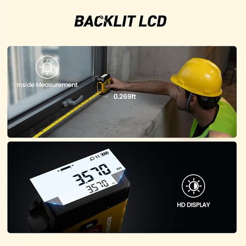 شريط قياس رقمي 2 في 1 من ACPOTEL - قياس شريط قياس 16 قدم، قابل لإعادة الشحن عبر USB شريط قياس فوري لعرض البيانات، 20 مجموعة ذاكرة تاريخية لقياس دقيق in Kuwait
