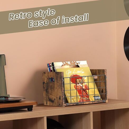 YBING Record Album Storage Crate, 2 Pack Vinyl Record Storage Boxes, Wooden LP Record Crates, Desktop Record Album Cube Holder, Brown in Saudi Arabia