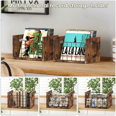 YBING Record Album Storage Crate, 2 Pack Vinyl Record Storage Boxes, Wooden LP Record Crates, Desktop Record Album Cube Holder, Brown in Saudi Arabia