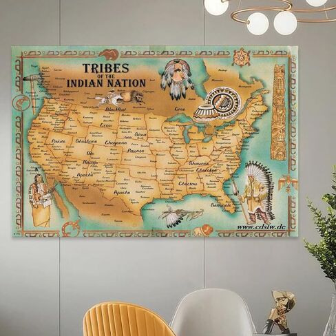 This Is A Map Of American Native Tribe Nations Wall Art US Map Of Indian Tribes Wall Decoration Cool Painting Canvas Wall Posters Poster for Room Aesthetic Posters & Prints on Canvas Wall Art Poster F in Saudi Arabia