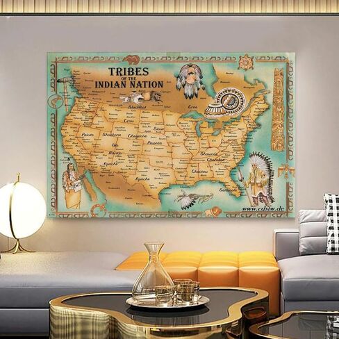 This Is A Map Of American Native Tribe Nations Wall Art US Map Of Indian Tribes Wall Decoration Cool Painting Canvas Wall Posters Poster for Room Aesthetic Posters & Prints on Canvas Wall Art Poster F in Saudi Arabia