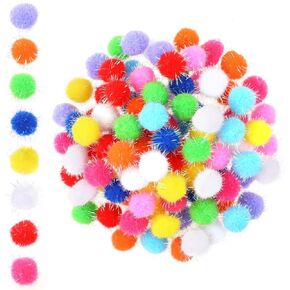 100 Pcs Craft Pom Pom Balls 0.8 inch Assorted Sparkle Glitter Pom Poms Balls for Arts Craft Soft and Fluffy Craft Pompoms for Crafts DIY Decorations(Multicolored)