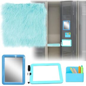 S-SNAIL-OO Locker Accessories Kit, Magnetic Locker 5×7" Mirror Whiteboard with Marker&12" Mini Rug, Blue Locker Organizer Kit for Girls School Office Gym Accessories Coat Lockers