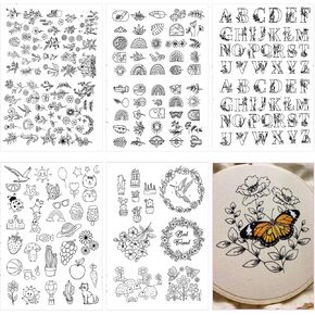 182 قطعة من أنماط التطريز القابلة للذوبان في الماء، تصميمات ورقية للتطريز بالعصا والغرز مع 26 حرفًا، زهرة، فطر، فراشة، قطة لمحبي الخياطة اليدوية in Kuwait