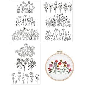 Water Soluble Embroidery Patterns Stabilizers - Rngmsi 3 Sheets Flower Stick and Stitch Embroidery Paper Wash Away 20Pcs Daisy Leaves Butterfly Embroidery Transfer Paper Stabilizers for Hand Sewing