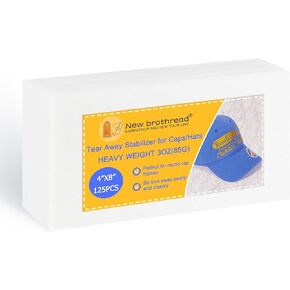 New brothread Tearaway Embroidery Stabilizer Backing for Caps and Hats - 4" x 8" 125 Precut Sheets - Heavy Weight 3oz