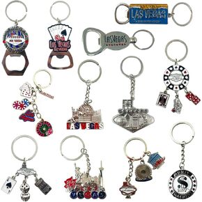 12 Pcs Las Vegas Keychain Metal Ring, 4 Bottle Openers, Poker Chip, Nevada License Plate, Casino, Dice, Slot Machine, Good Luck Charm for Gambling, Las Vegas Key Chain Souvenir, Gifts, Bundle