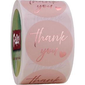 Pink Thank You Stickers | 1.5 inch Thank You Sticker Labels Roll | 500 Gold Foil Thank You Stickers Small Business | Adhensive Labels for Small Business Supplies