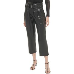 DKNY Women's Paperbag Waist Faux Leather Crop Pants (Black, 6)