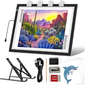 A3 LED Light Pad for Diamond Painting, iVAOOZE 8000+ Lux Adjustable Brightness Tracing Light Box with Stand & UL Adapter, Ultra-Thin Light Board for Weeding Vinyl, Drawing, Animation, Sketching…
