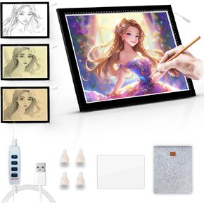 لوحة إضاءة LED A2، صندوق إضاءة USB رفيع للغاية لتتبع الطاقة، 10 مستويات من السطوع، إطار من الألومنيوم، لوحة نسخ فائقة السطوع مع 3 أوضاع إضاءة ملونة للفنانين، والرسم، والرسم، والرسوم المتحركة (A2-3 ألوان)