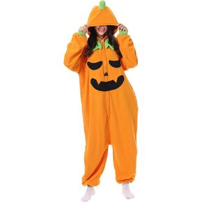 Adult Pumpkin Onesie Costume Pajamas Halloween Cosplay Animal Plush Homewear Unisex Sleepwear Jumpsuit for Men Women
