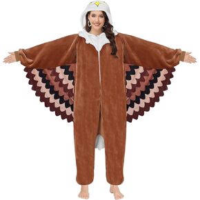 Eagle Costume Animal Onesie Adult, Fierce Eagle Matching Onesies for Couples,Halloween Cosplay Eagle Jumpsuit Pajamas