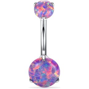 GAGABODY G23 Titanium Belly Button Rings 14G 3/8 Inch (10mm) Prong Set Double Round/Water Droplets Opal Navel Piercing Ring